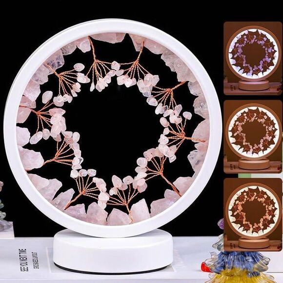 Round Rose Quartz Gemstone Tree LED Healing Crystal Nightlight - Picture 1 of 1